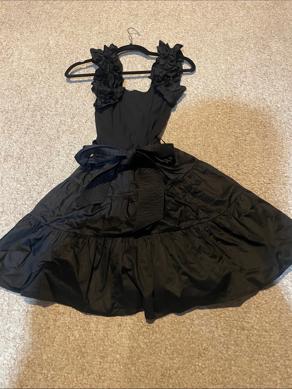 Karina Grimaldi Black Ruffled Strap Mini Dress with Tie Waist